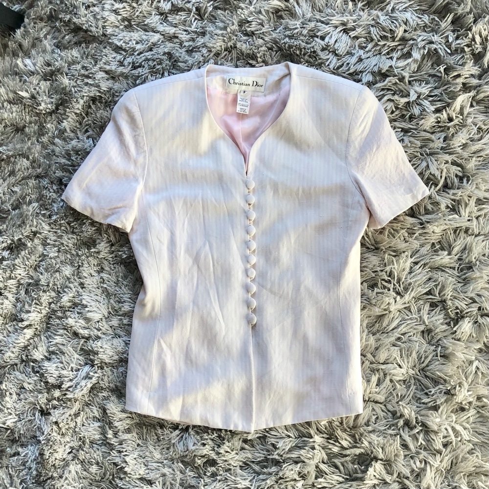 Vintage Christian Dior Pink & White Striped Top/Blazer